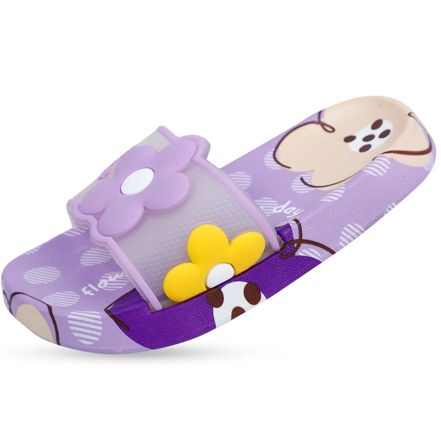 Baby Moo Floral 3D Beach Slippers Sliders - Purple