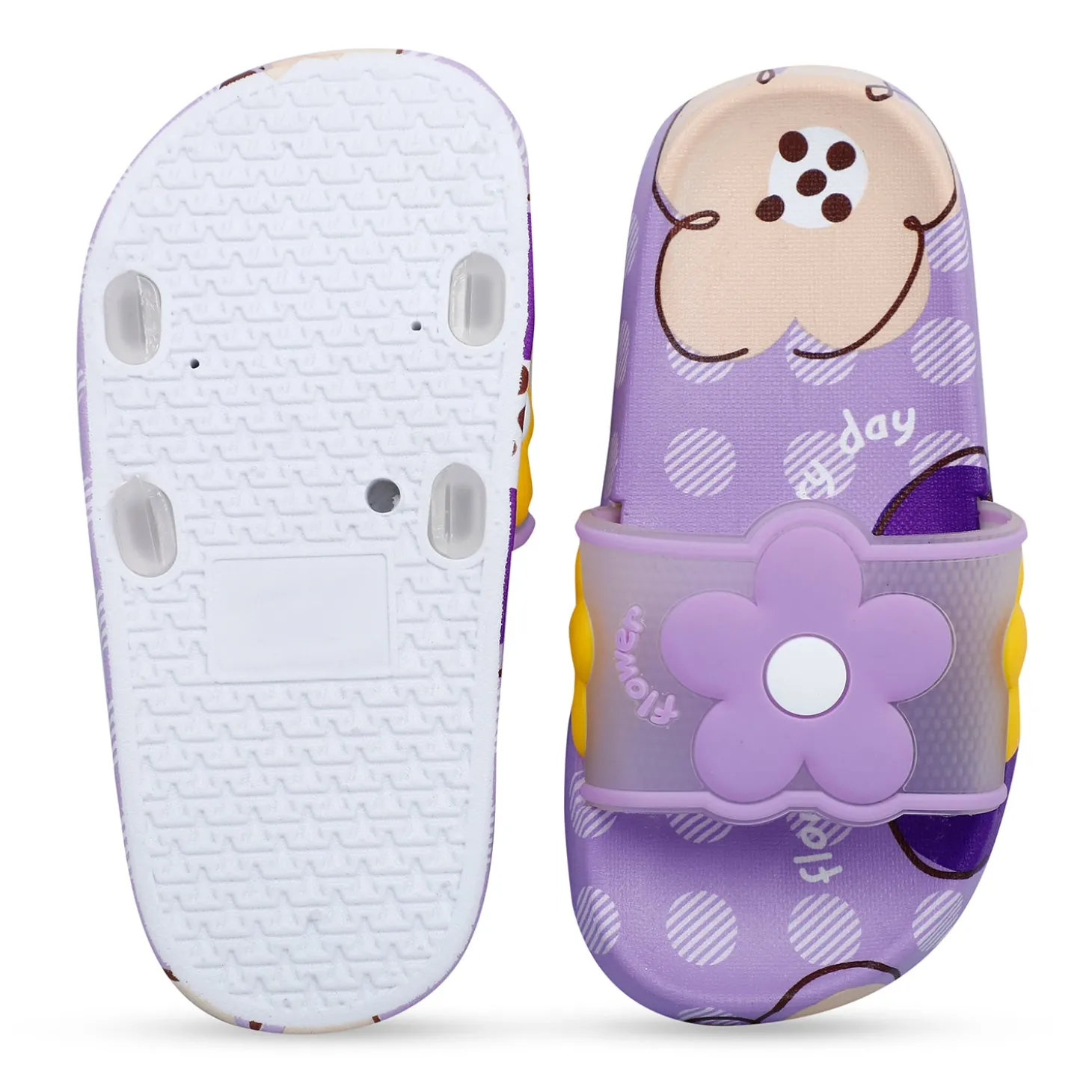 Baby Moo Floral 3D Beach Slippers Sliders - Purple