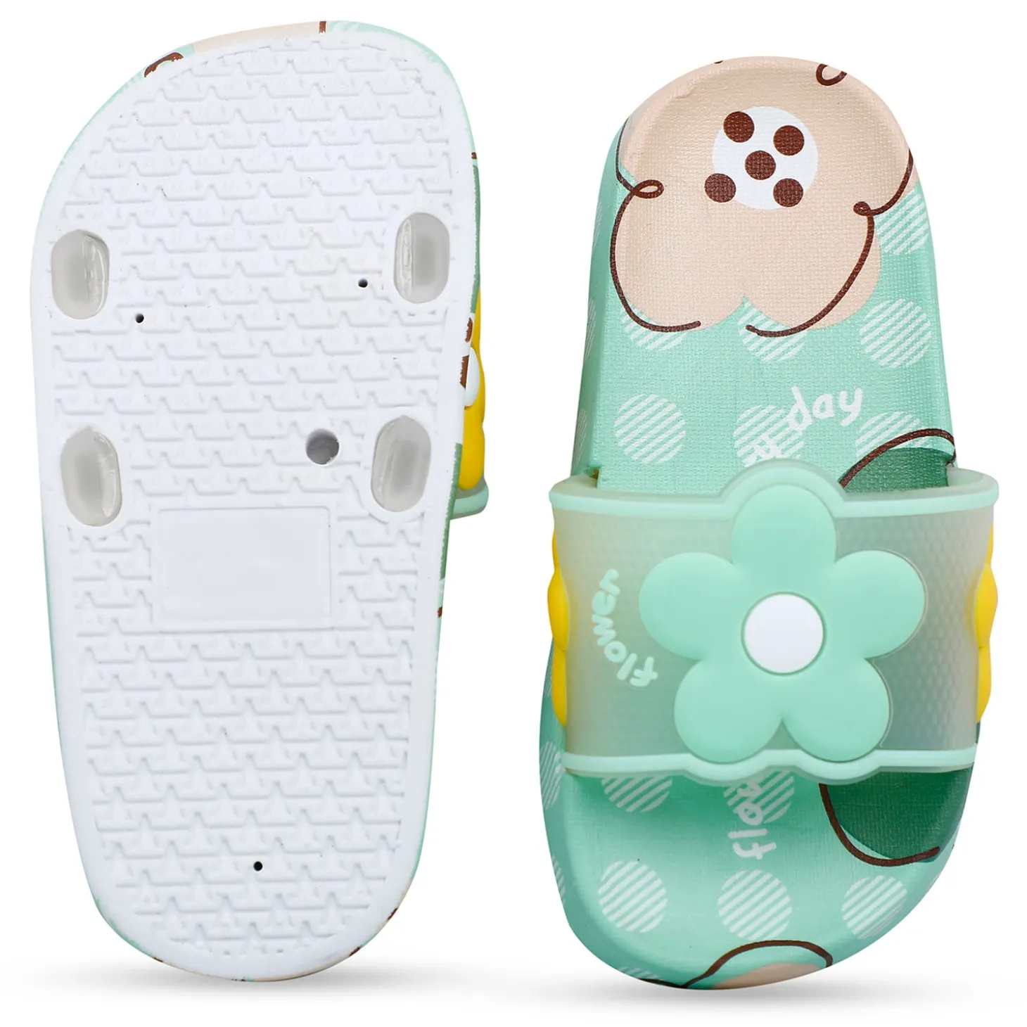 Baby Moo Floral 3D Beach Slippers Sliders - Sea Green