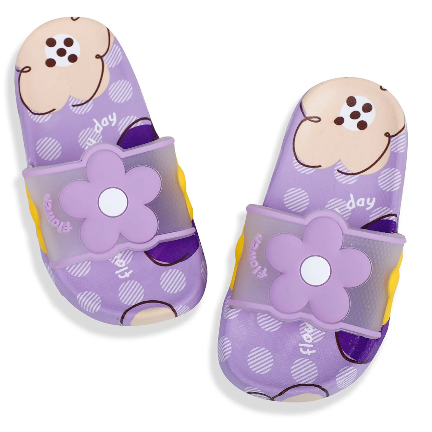 Baby Moo Floral 3D Beach Slippers Sliders - Purple