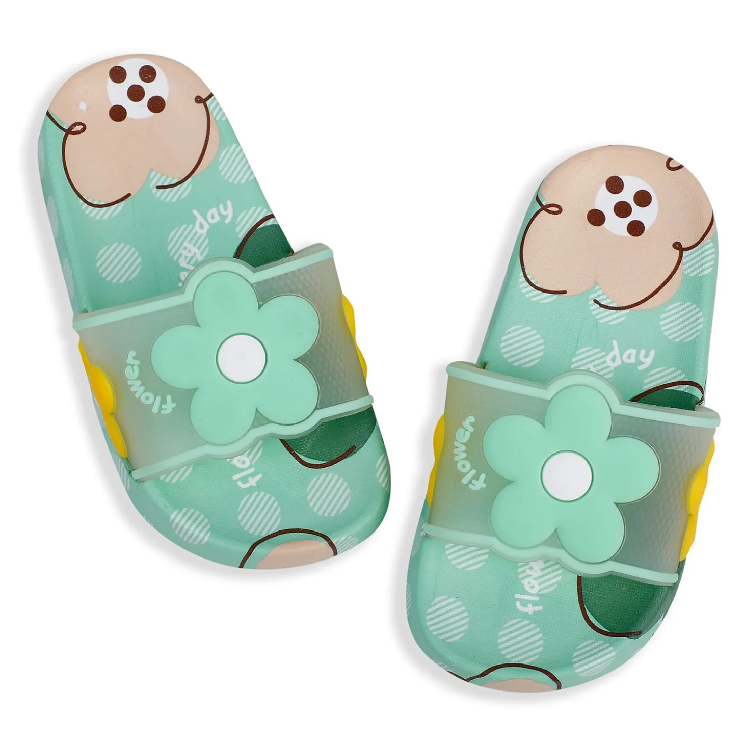Baby Moo Floral 3D Beach Slippers Sliders - Sea Green