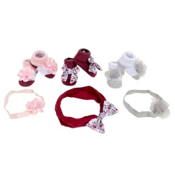 Baby Moo Floral Infant Girl 6-Piece Gift Hairband And Socks Set - Maroon