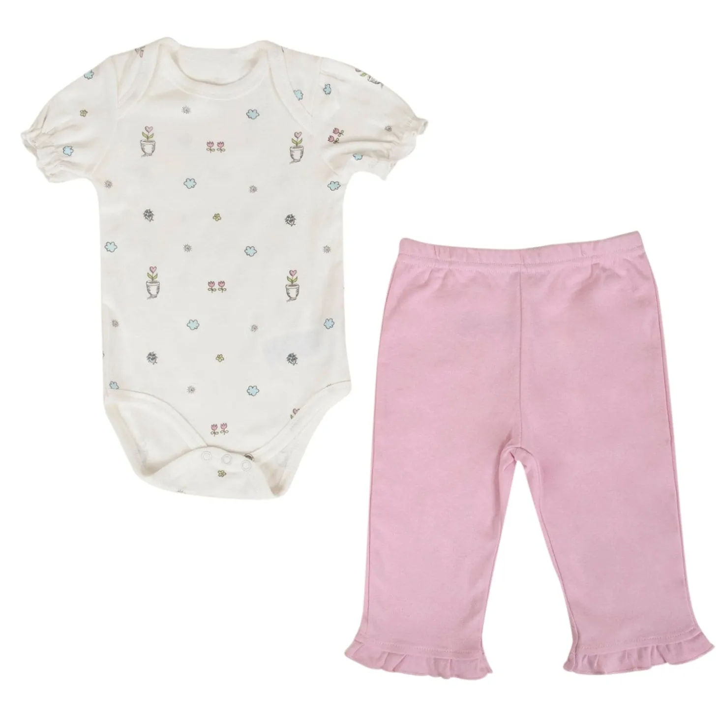 Baby Moo Floral Kitty Gift Set 6 Piece With Bodysuits, Pyjama, Cap, Bib And Socks - Pink