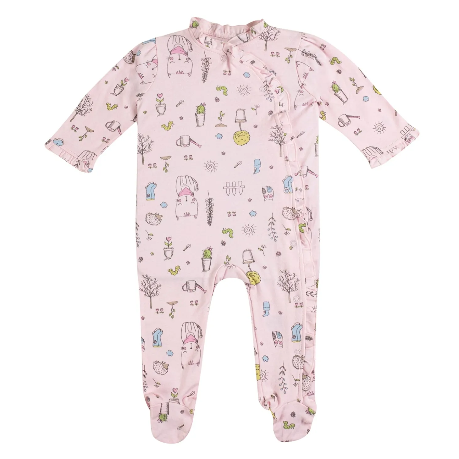 Baby Moo Floral Kitty Gift Set 6 Piece With Bodysuits, Pyjama, Cap, Bib And Socks - Pink