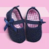 Baby Moo Floral Lace Velcro Strap Anti-Skid Ballerina Booties - Blue