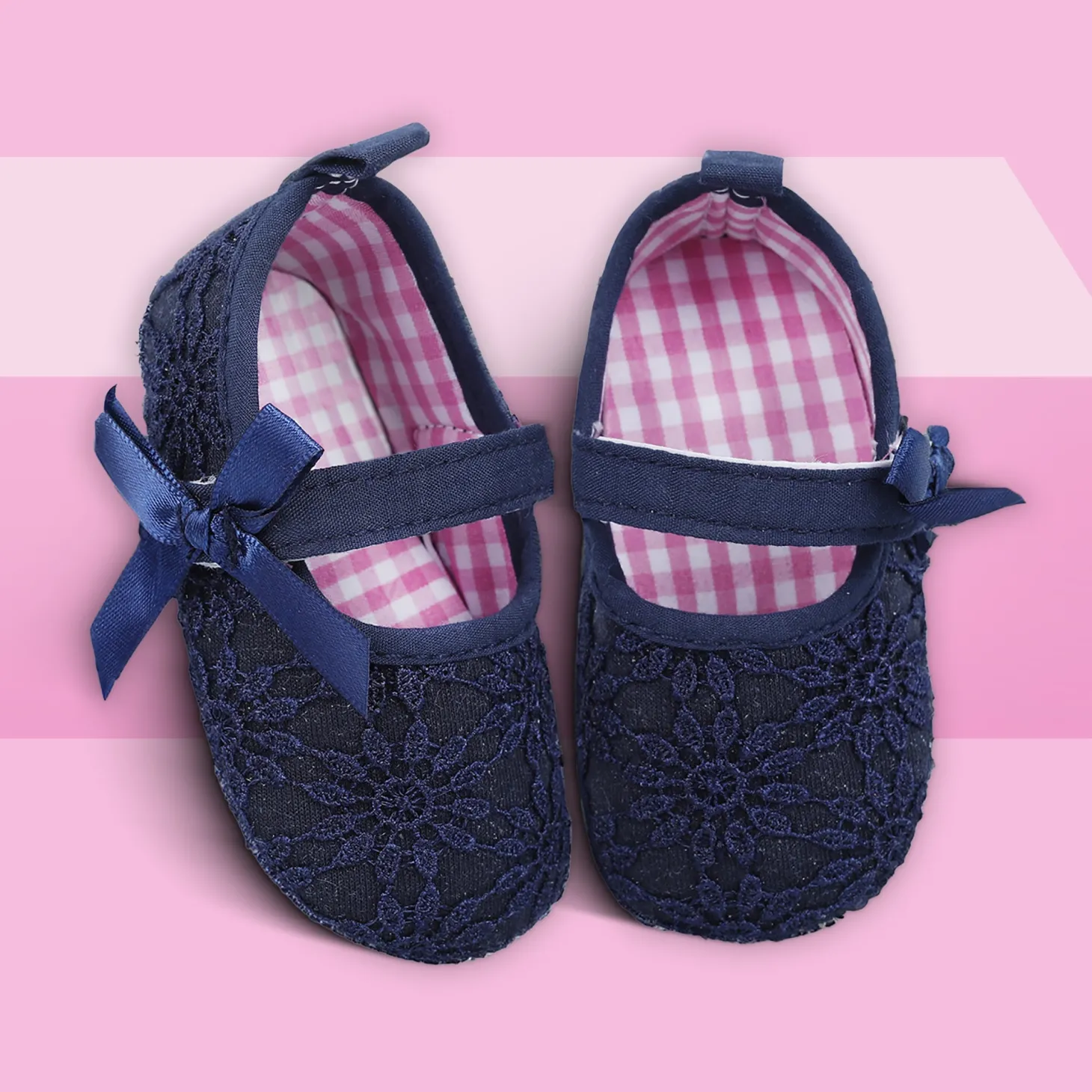 Baby Moo Floral Lace Velcro Strap Anti-Skid Ballerina Booties - Blue