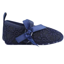 Baby Moo Floral Lace Velcro Strap Anti-Skid Ballerina Booties - Blue