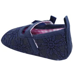 Baby Moo Floral Lace Velcro Strap Anti-Skid Ballerina Booties - Blue
