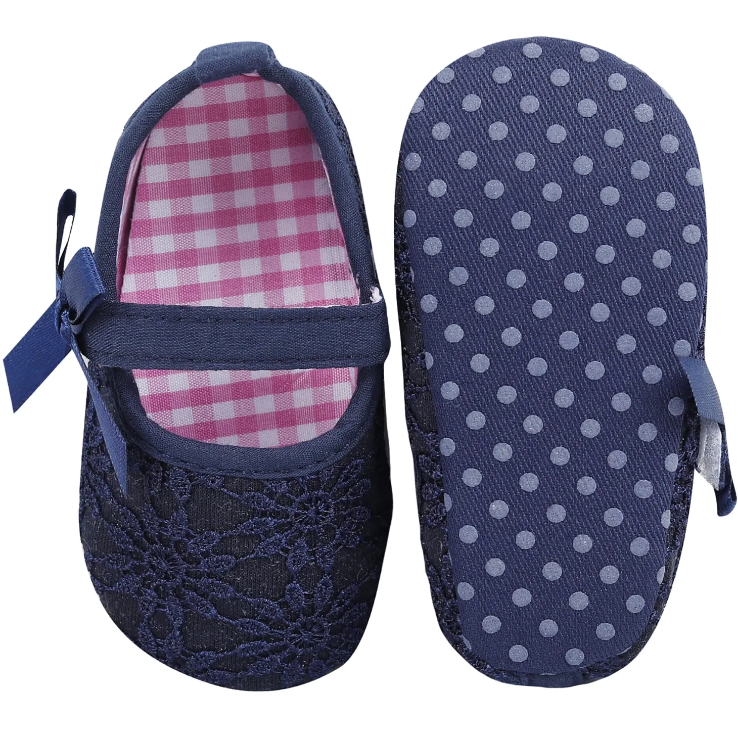 Baby Moo Floral Lace Velcro Strap Anti-Skid Ballerina Booties - Blue
