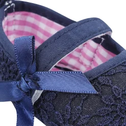 Baby Moo Floral Lace Velcro Strap Anti-Skid Ballerina Booties - Blue