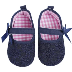 Baby Moo Floral Lace Velcro Strap Anti-Skid Ballerina Booties - Blue