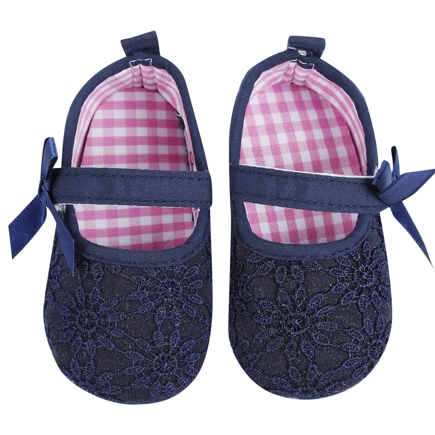 Baby Moo Floral Lace Velcro Strap Anti-Skid Ballerina Booties - Blue