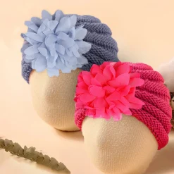 Baby Moo Floral Petals 2 Pack Turban Caps - Pink And Grey