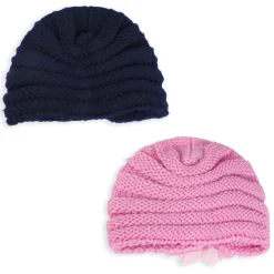 Baby Moo Floral Petals 2 Pack Turban Caps - Pink And Navy Blue
