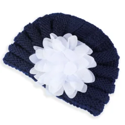 Baby Moo Floral Petals 2 Pack Turban Caps - Pink And Navy Blue