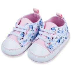 Baby Moo Floral Print Pink Lace Up Booties