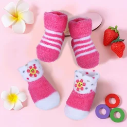 Baby Moo Floral Stripes Newborn Breathable Infant Cotton Socks - Pink