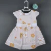 Baby Moo Floral Teddy Bow With Short Sleeves Muslin Dress - Peach