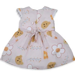 Baby Moo Floral Teddy Bow With Short Sleeves Muslin Dress - Peach
