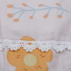 Baby Moo Floral Teddy Bow With Short Sleeves Muslin Dress - Peach