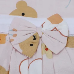 Baby Moo Floral Teddy Bow With Short Sleeves Muslin Dress - Peach