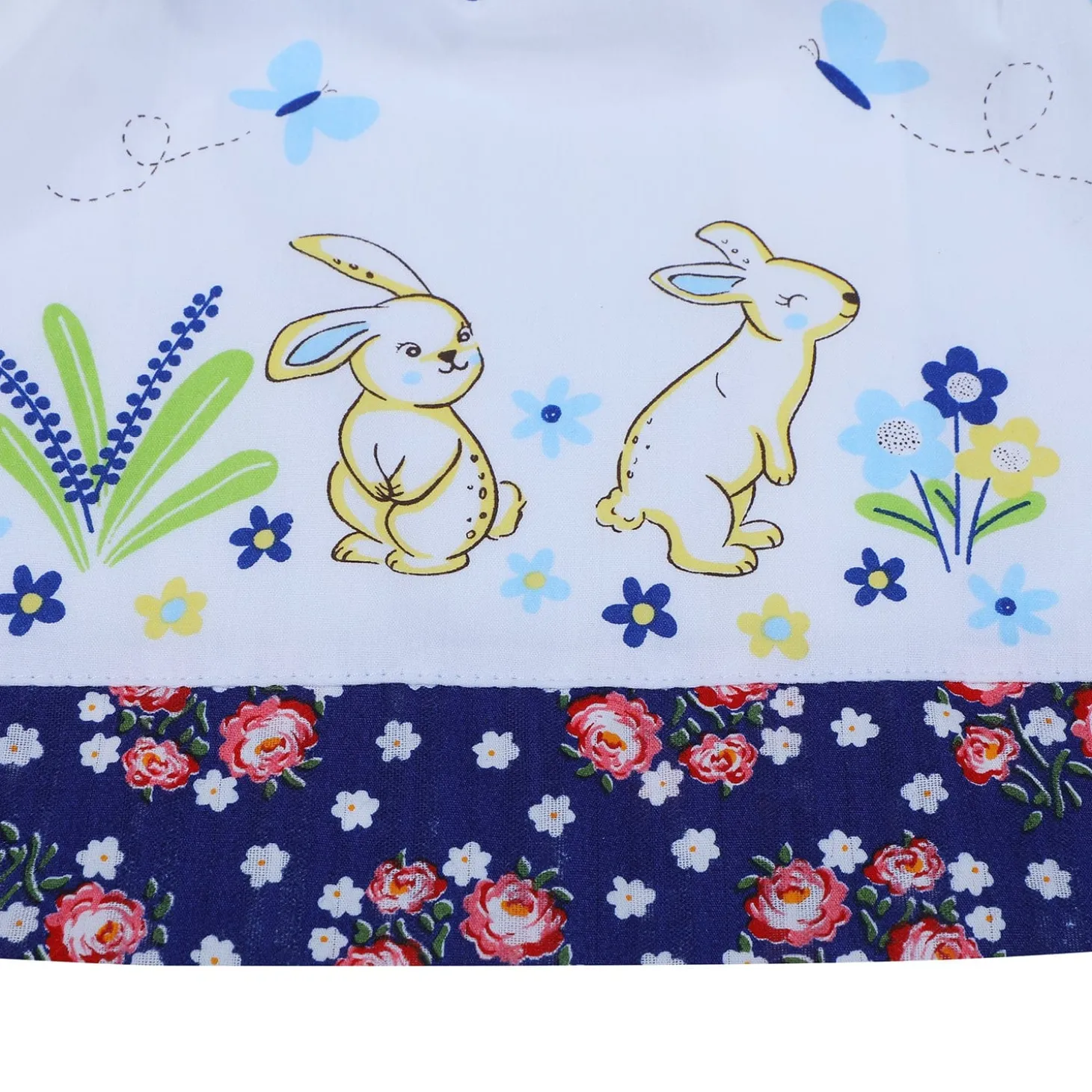 Baby Moo Floral Unicorn Flutter Sleeves Knee Length Frock - Blue