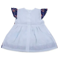 Baby Moo Floral Unicorn Flutter Sleeves Knee Length Frock - Blue