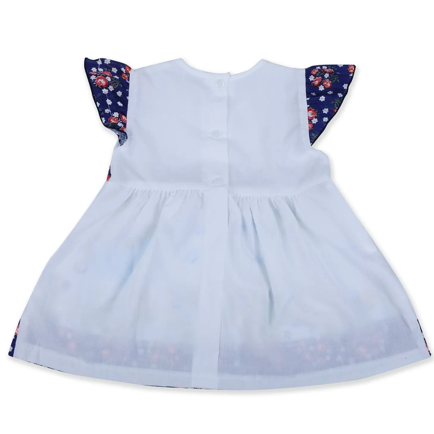 Baby Moo Floral Unicorn Flutter Sleeves Knee Length Frock - Blue
