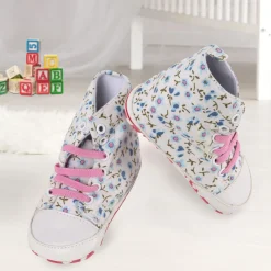 Baby Moo Floral White And Pink High Top Booties