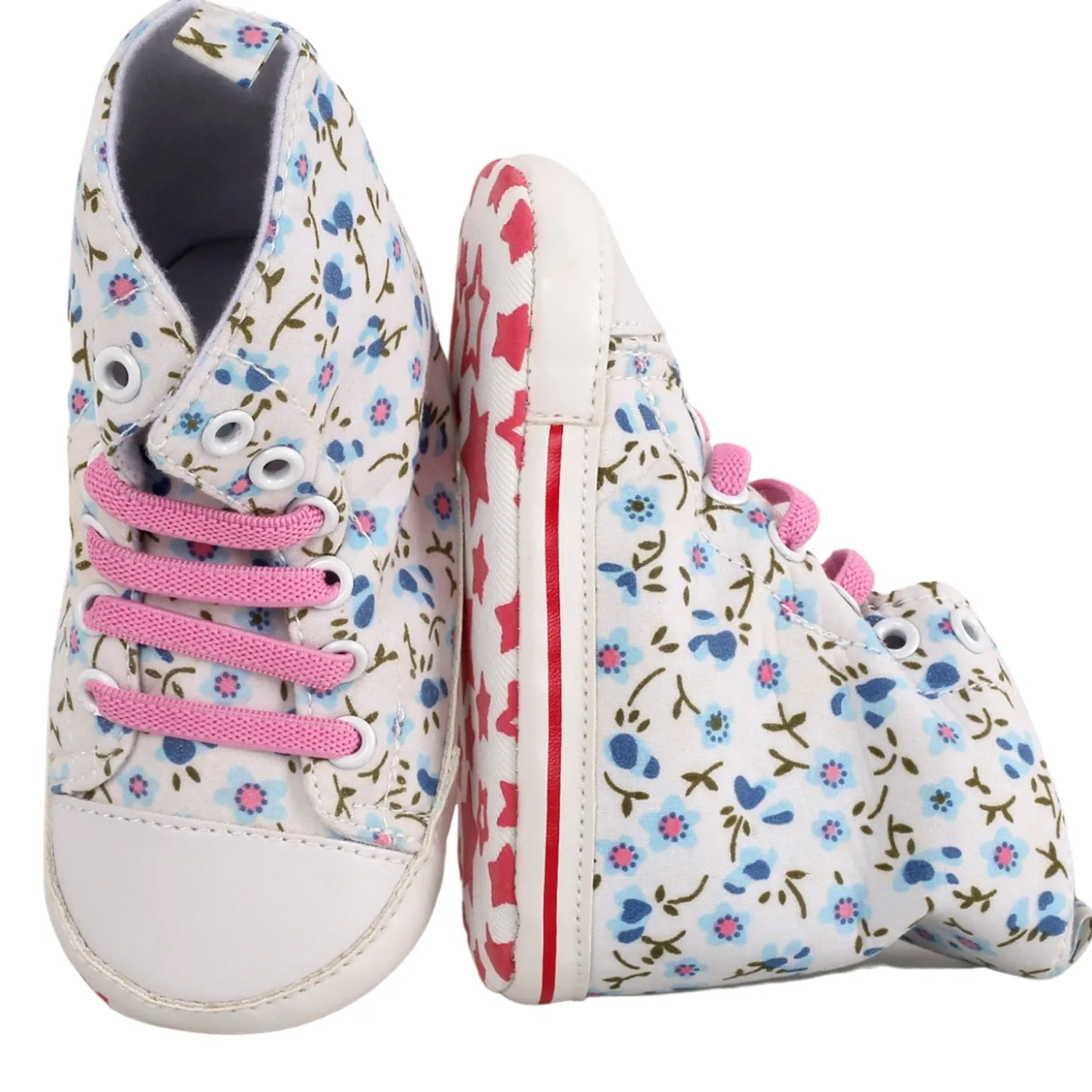 Baby Moo Floral White And Pink High Top Booties