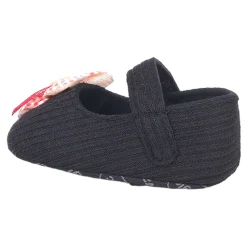 Baby Moo Flower Button Velcro Strap Ribbed Anti-Skid Ballerina Booties - Black, Red