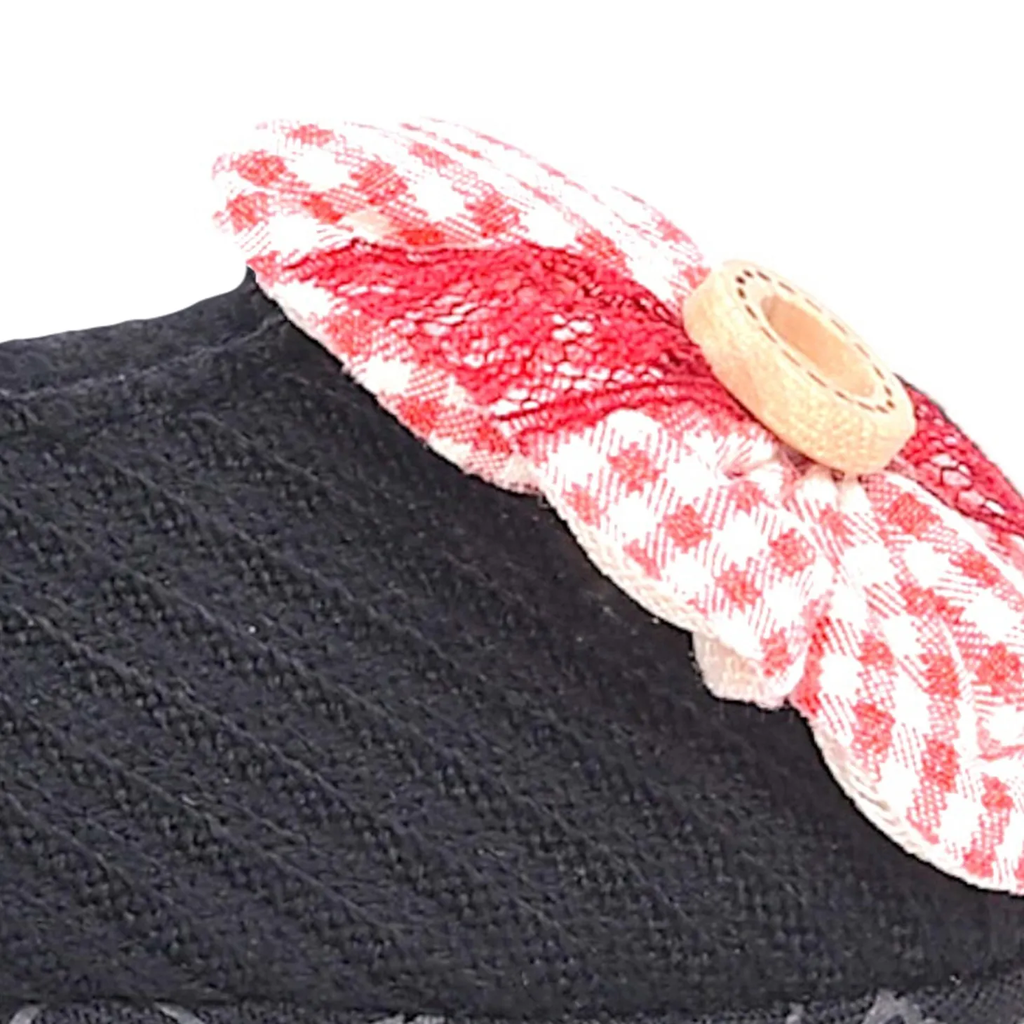 Baby Moo Flower Button Velcro Strap Ribbed Anti-Skid Ballerina Booties - Black, Red