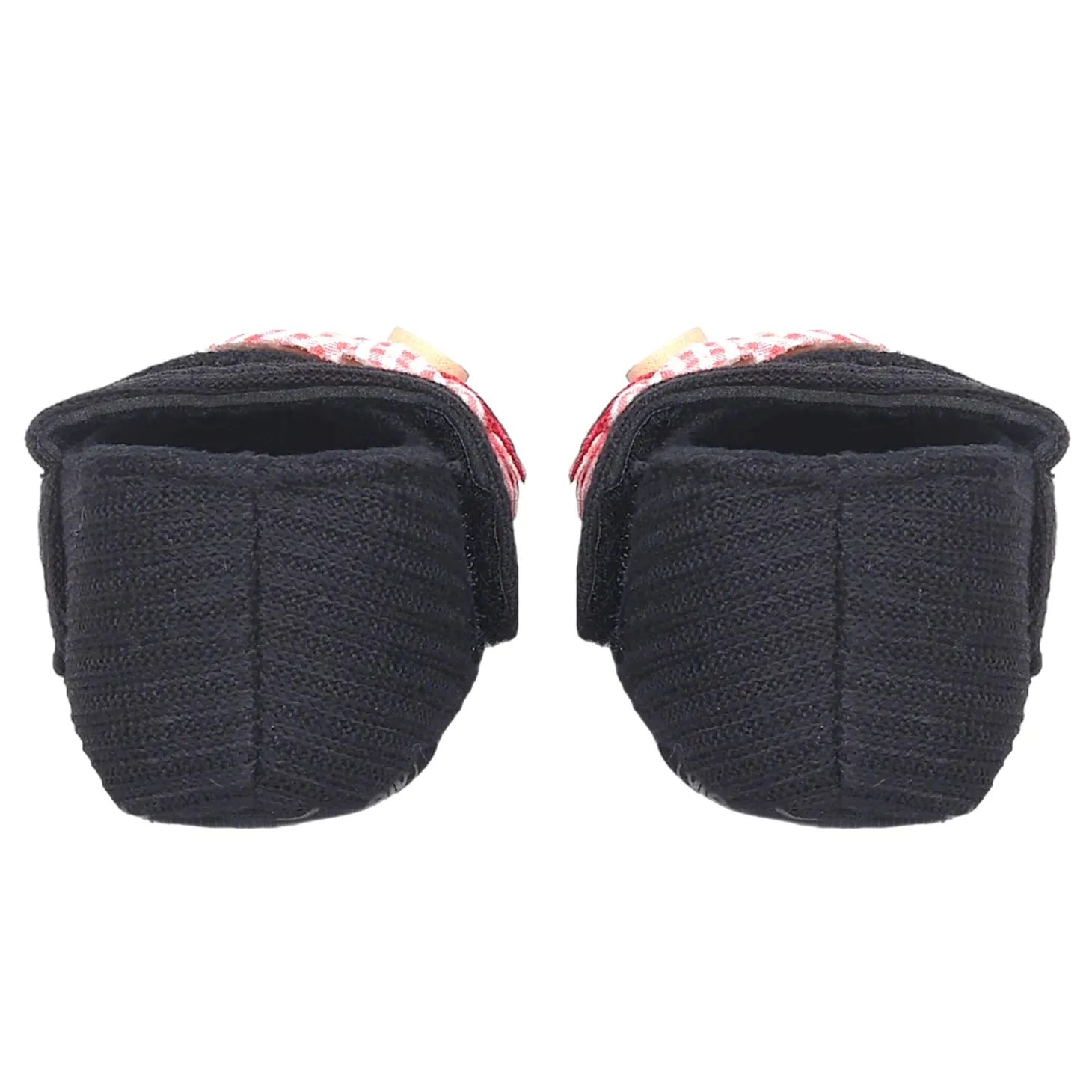 Baby Moo Flower Button Velcro Strap Ribbed Anti-Skid Ballerina Booties - Black, Red