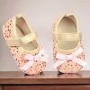 Baby Moo Flower Cut-Out Bow Velcro Strap Anti-Skid Ballerina Booties - Pink