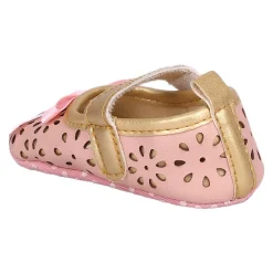 Baby Moo Flower Cut-Out Bow Velcro Strap Anti-Skid Ballerina Booties - Pink