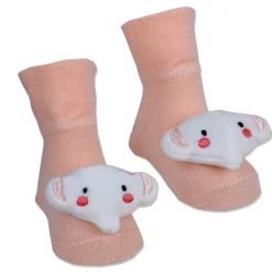 Baby Moo Fluffy Elephant Cotton Anti-Skid 3D Socks - Peach