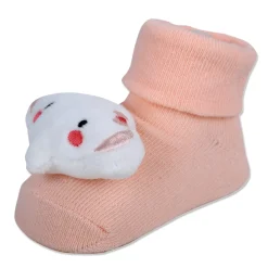 Baby Moo Fluffy Elephant Cotton Anti-Skid 3D Socks - Peach
