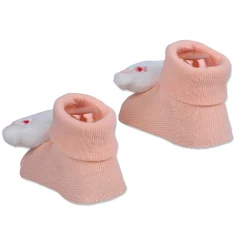 Baby Moo Fluffy Elephant Cotton Anti-Skid 3D Socks - Peach