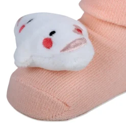 Baby Moo Fluffy Elephant Cotton Anti-Skid 3D Socks - Peach