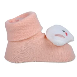 Baby Moo Fluffy Elephant Cotton Anti-Skid 3D Socks - Peach