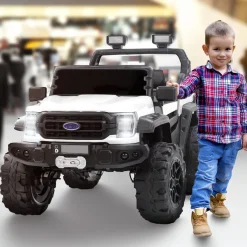 Baby Moo Ford 4X4 Battery Operated Electric Ride On Jeep Rechargeable 12V Battery With Remote Control LED Lights, Music & USB Port - White