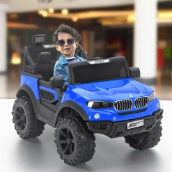 Baby Moo Ford 4X4 Battery Operated Electric Ride On Jeep Rechargeable 12V Battery With Remote Control LED Lights, Music & USB Port - Blue