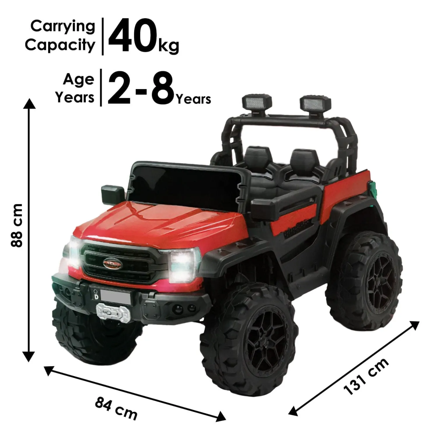 Baby Moo Ford 4X4 Battery Operated Electric Ride On Jeep Rechargeable 12V Battery With Remote Control LED Lights, Music & USB Port - Red