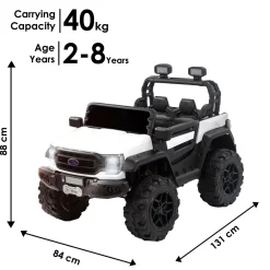 Baby Moo Ford 4X4 Battery Operated Electric Ride On Jeep Rechargeable 12V Battery With Remote Control LED Lights, Music & USB Port - White