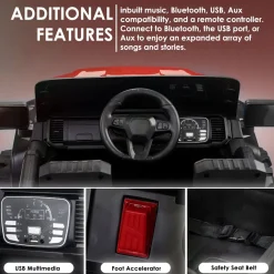 Baby Moo Ford 4X4 Battery Operated Electric Ride On Jeep Rechargeable 12V Battery With Remote Control LED Lights, Music & USB Port - Red