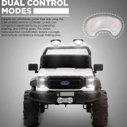 Baby Moo Ford 4X4 Battery Operated Electric Ride On Jeep Rechargeable 12V Battery With Remote Control LED Lights, Music & USB Port - White