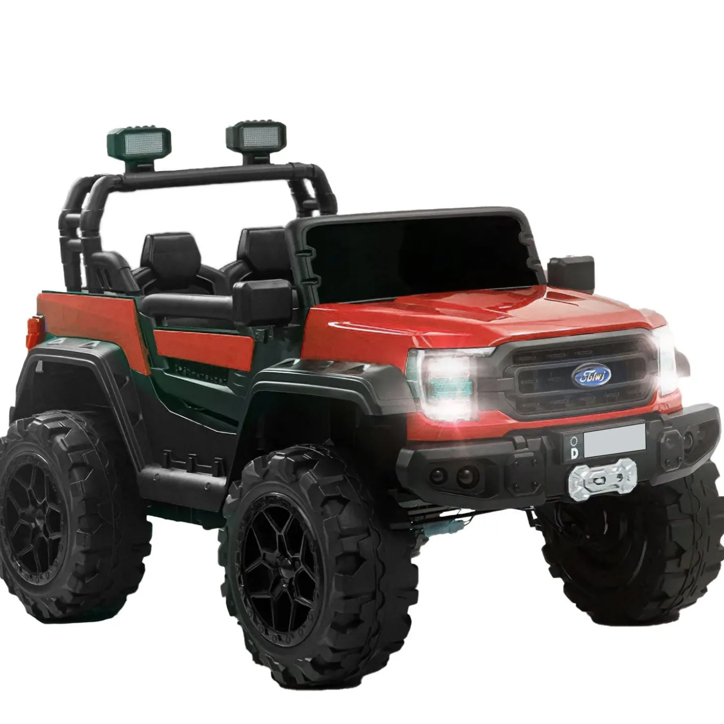 Baby Moo Ford 4X4 Battery Operated Electric Ride On Jeep Rechargeable 12V Battery With Remote Control LED Lights, Music & USB Port - Red