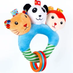 Baby Moo Forest Animals Squeaker Teething Ring Handheld Rattle - Blue