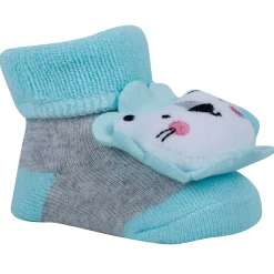 Baby Moo Fox And Bear 3D Rattle Anti-Skid Socks Booties Pack of 2 - Beige, Green