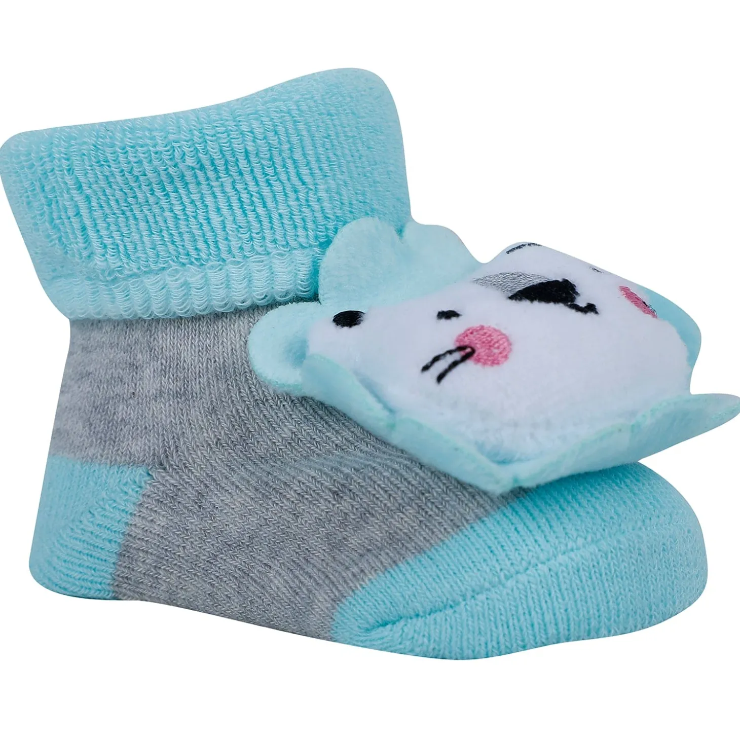 Baby Moo Fox And Bear 3D Rattle Anti-Skid Socks Booties Pack of 2 - Beige, Green
